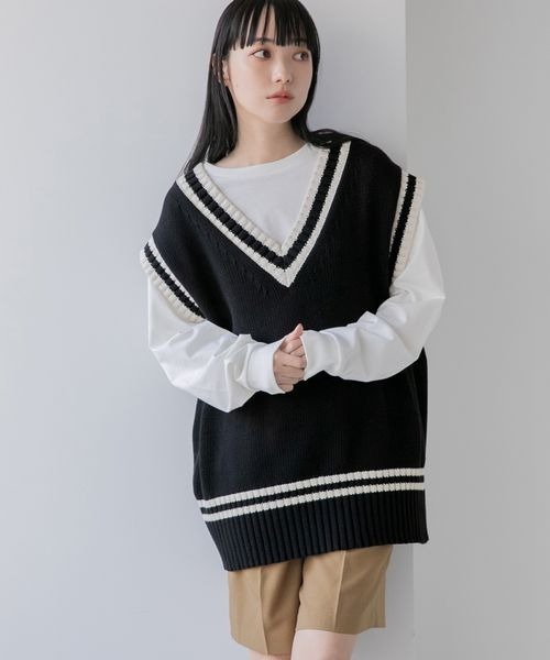 LOWRYS FARM（ローリーズファーム）の「チルデンニットベスト　263391（ベスト・レディース・オフホワイト/ブラック/グリーン・FREE）」の3枚目の写真