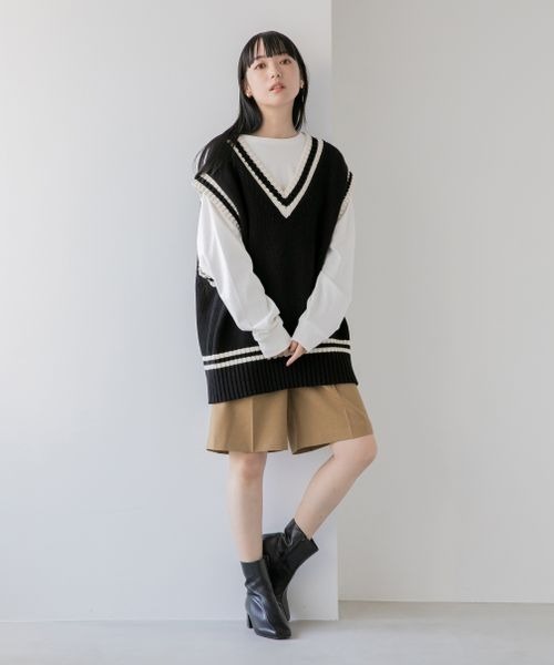 LOWRYS FARM（ローリーズファーム）の「チルデンニットベスト　263391（ベスト・レディース・オフホワイト/ブラック/グリーン・FREE）」の18枚目の写真