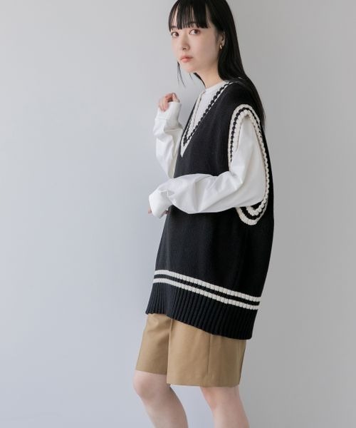 LOWRYS FARM（ローリーズファーム）の「チルデンニットベスト　263391（ベスト・レディース・オフホワイト/ブラック/グリーン・FREE）」の10枚目の写真