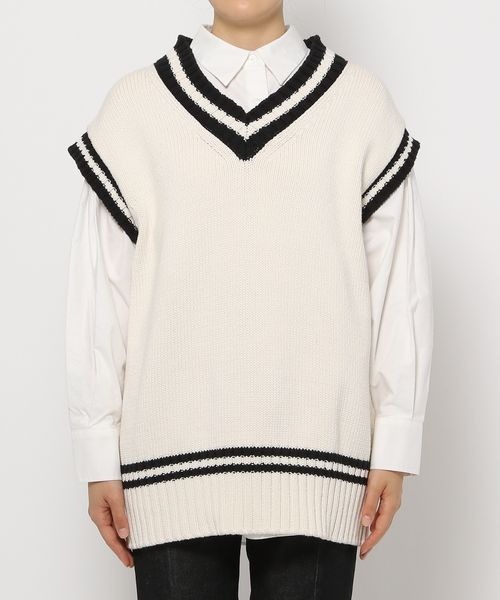 LOWRYS FARM（ローリーズファーム）の「チルデンニットベスト　263391（ベスト・レディース・オフホワイト/ブラック/グリーン・FREE）」の14枚目の写真