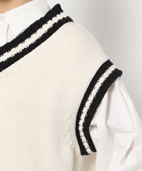 LOWRYS FARM（ローリーズファーム）の「チルデンニットベスト　263391（ベスト・レディース・オフホワイト/ブラック/グリーン・FREE）」の6枚目の写真