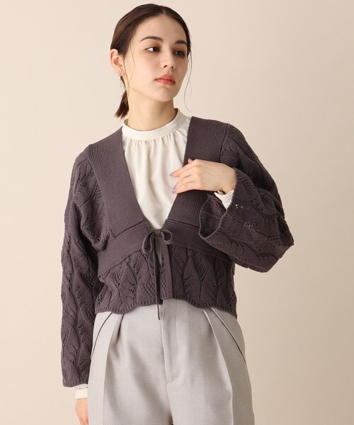 OPAQUE.CLIP（オペークドットクリップ）の「◆透かし編みゆるニットボレロ（カーディガン/ボレロ・レディース・ガンメタ/オフホワイト・38）」の10枚目の写真