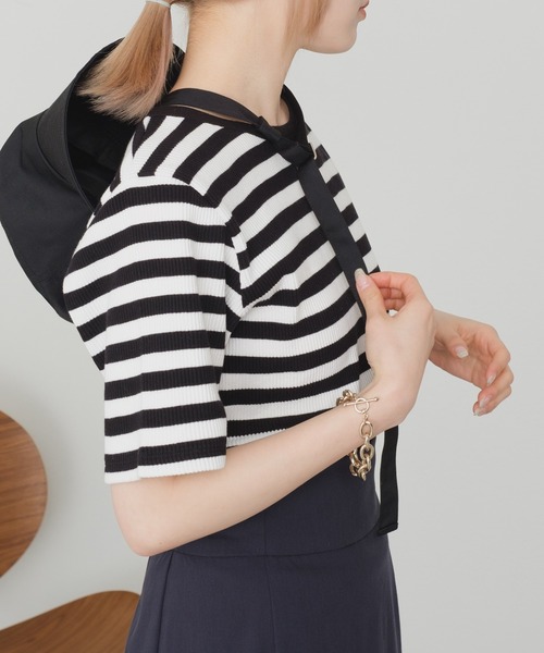 Kastane(カスタネ)の「【カタログ掲載アイテム】リブボーダーTEE(Tシャツ/カットソー・レディース・ホワイト/グリーン・FREE)」の1枚目の写真