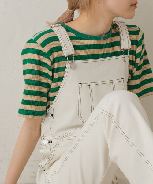 Kastane(カスタネ)の「【カタログ掲載アイテム】リブボーダーTEE(Tシャツ/カットソー・レディース・ホワイト/グリーン・FREE)」の2枚目の写真
