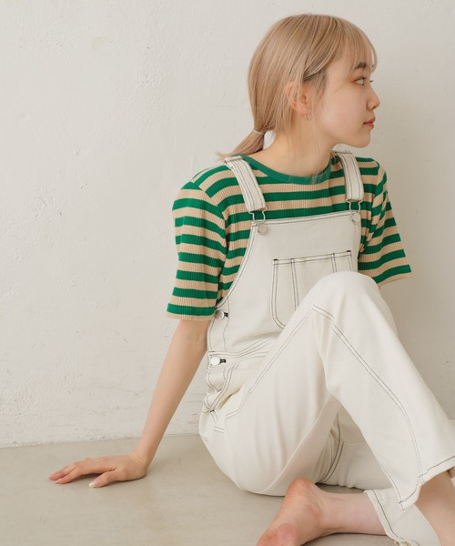 Kastane(カスタネ)の「【カタログ掲載アイテム】リブボーダーTEE(Tシャツ/カットソー・レディース・ホワイト/グリーン・FREE)」の4枚目の写真