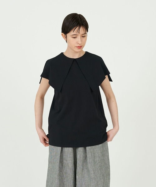 conges payes ADIEU TRISTESSE（コンジェ ペイエ アデュートリステス）の「衿付きノースリーブカットソー（Tシャツ/カットソー・レディース・ホワイト/ブラック・FREE）」の2枚目の写真