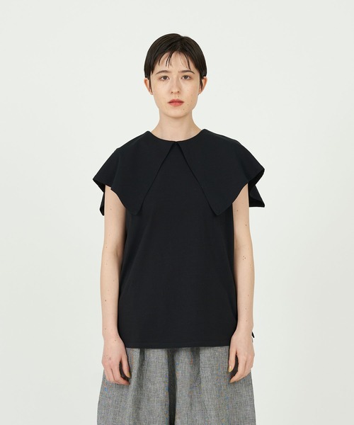 conges payes ADIEU TRISTESSE（コンジェ ペイエ アデュートリステス）の「衿付きノースリーブカットソー（Tシャツ/カットソー・レディース・ホワイト/ブラック・FREE）」の6枚目の写真