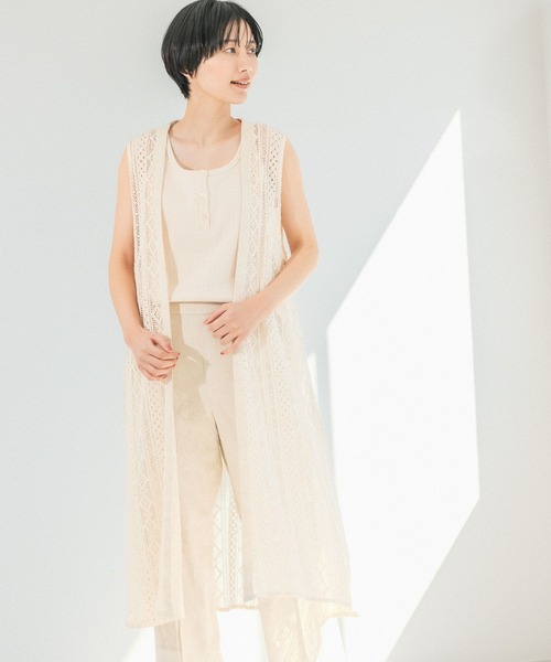 LEPSIM（レプシィム）の「レースロングジレ　262844（その他アウター・レディース・ブラック/オフホワイト・FREE）」の3枚目の写真