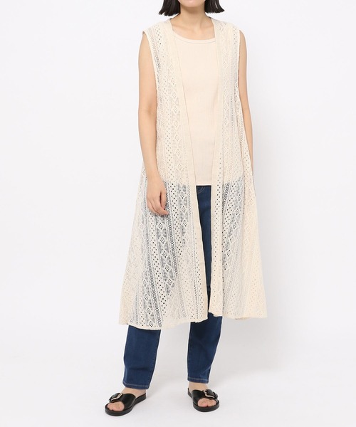 LEPSIM（レプシィム）の「レースロングジレ　262844（その他アウター・レディース・ブラック/オフホワイト・FREE）」の7枚目の写真