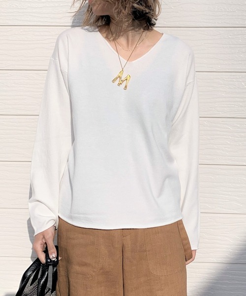 Q（キュー）の「BASIC VネックT（Tシャツ/カットソー・レディース・ブラック/アイボリー/ピンク・MEDIUM）」の2枚目の写真