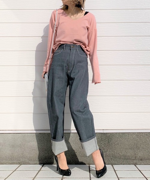 Q（キュー）の「BASIC VネックT（Tシャツ/カットソー・レディース・ブラック/アイボリー/ピンク・MEDIUM）」の12枚目の写真