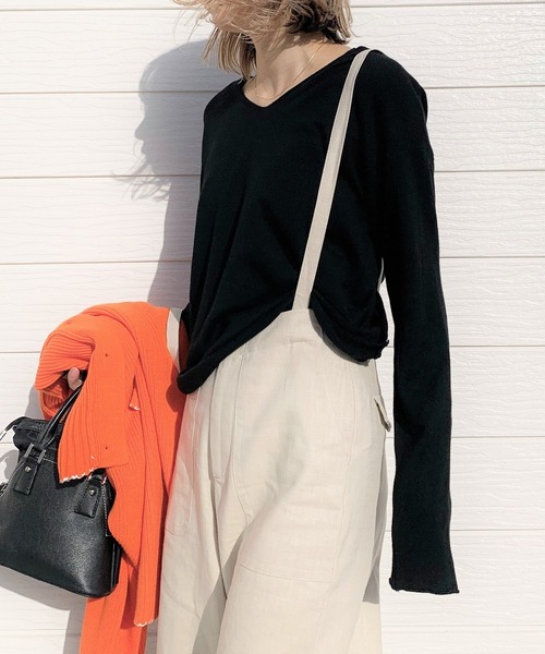 Q（キュー）の「BASIC VネックT（Tシャツ/カットソー・レディース・ブラック/アイボリー/ピンク・MEDIUM）」の4枚目の写真