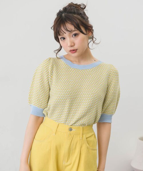 ems excite（エムズエキサイト）の「柄編み半袖ニット（ニット/セーター・レディース・グリーン/ブルー系その他/パープル系その他・FREE）」の16枚目の写真