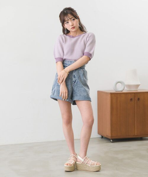 ems excite（エムズエキサイト）の「柄編み半袖ニット（ニット/セーター・レディース・グリーン/ブルー系その他/パープル系その他・FREE）」の13枚目の写真