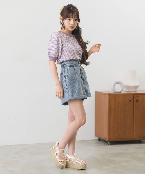 ems excite（エムズエキサイト）の「柄編み半袖ニット（ニット/セーター・レディース・グリーン/ブルー系その他/パープル系その他・FREE）」の11枚目の写真