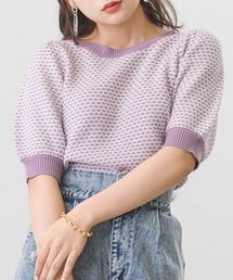 柄編み半袖ニット