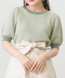 柄編み半袖ニット