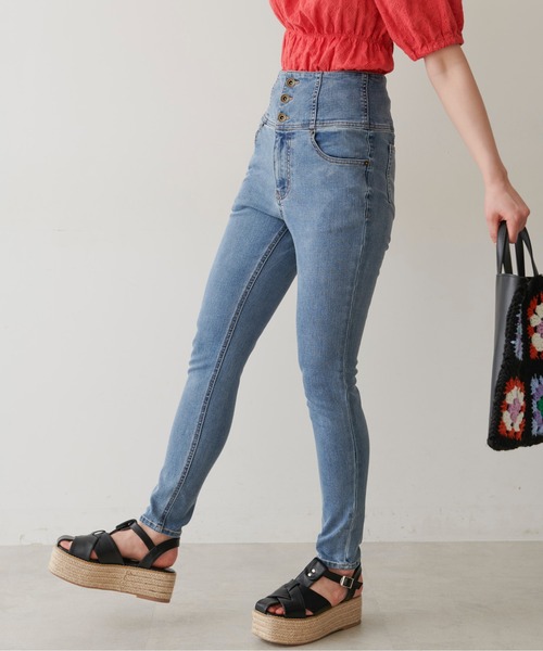 FREE'S MART（フリーズマート）の「ハイウエストボタンフライスキニーデニムパンツ（デニムパンツ・レディース・ブラック系その他/ブルー系その他/ダークネイビー/ブルー系その他2・SMALL/MEDIUM/X-SMALL）」の8枚目の写真