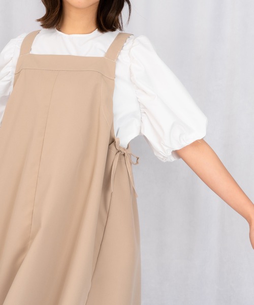 Loco Ocean(ロコオーシャン)の「2点セット/ぽわん袖トップス×フレアジャンバースカート(ワンピース・レディース・ホワイト・M)」の4枚目の写真