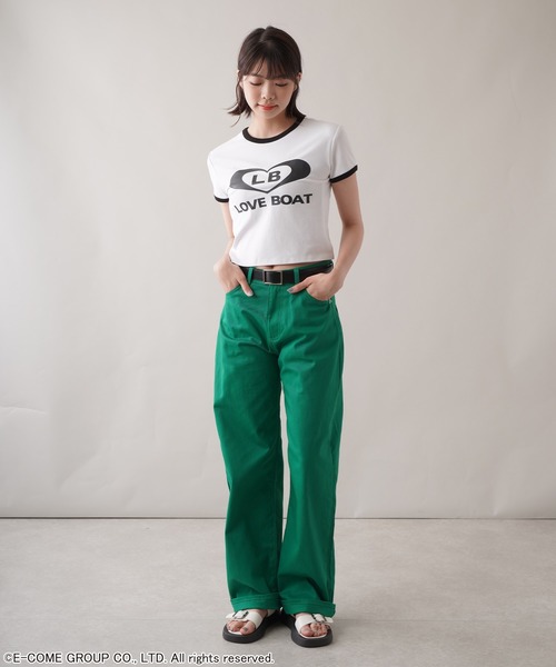 LOVE BOAT(ラブ・ボート)の「【LOVEBOAT/ラブボート】ショート丈ロゴリンガーTシャツ(Tシャツ/カットソー・レディース・ホワイト/ブラック・ONESIZE)」の3枚目の写真