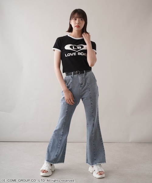 LOVE BOAT(ラブ・ボート)の「【LOVEBOAT/ラブボート】ショート丈ロゴリンガーTシャツ(Tシャツ/カットソー・レディース・ホワイト/ブラック・ONESIZE)」の6枚目の写真