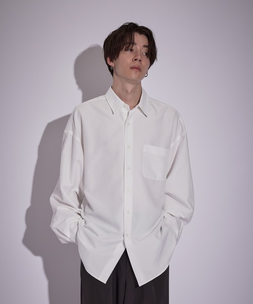 JUNRED（ジュンレッド）の「ピーチブロードドロップショルダーシャツ（シャツ/ブラウス・メンズ・ホワイト/チャコールグレー/サックスブルー/ブルー・S/M/L）」の2枚目の写真