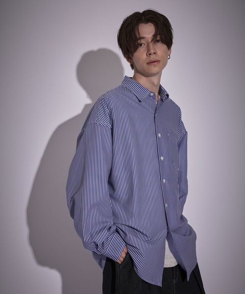 JUNRED（ジュンレッド）の「ピーチブロードドロップショルダーシャツ（シャツ/ブラウス・メンズ・ホワイト/チャコールグレー/サックスブルー/ブルー・S/M/L）」の4枚目の写真