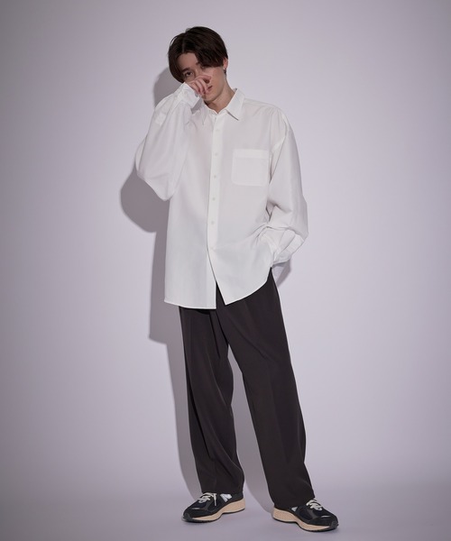 JUNRED（ジュンレッド）の「ピーチブロードドロップショルダーシャツ（シャツ/ブラウス・メンズ・ホワイト/チャコールグレー/サックスブルー/ブルー・S/M/L）」の19枚目の写真