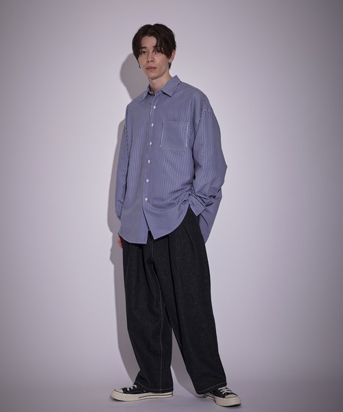 JUNRED（ジュンレッド）の「ピーチブロードドロップショルダーシャツ（シャツ/ブラウス・メンズ・ホワイト/チャコールグレー/サックスブルー/ブルー・S/M/L）」の21枚目の写真