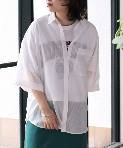 cepo(セポ)の「シアーストライプ ビッグシャツ(シャツ/ブラウス・レディース・ブラック/オフホワイト/オレンジ・M)」の1枚目の写真