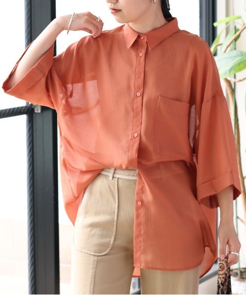 cepo(セポ)の「シアーストライプ ビッグシャツ(シャツ/ブラウス・レディース・ブラック/オフホワイト/オレンジ・M)」の3枚目の写真
