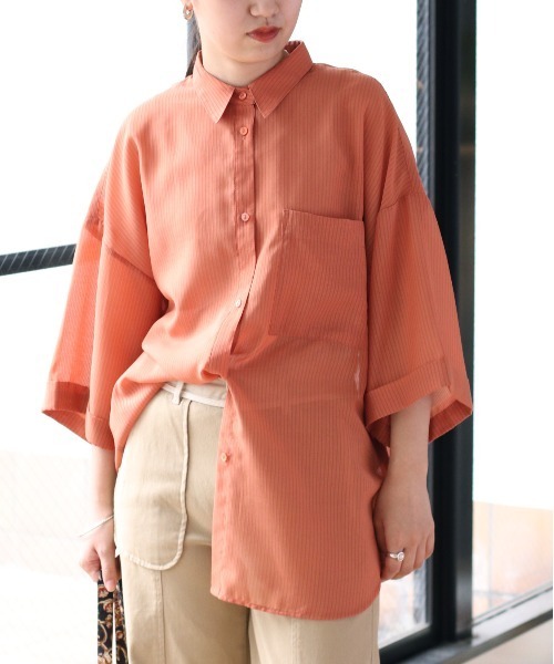 cepo(セポ)の「シアーストライプ ビッグシャツ(シャツ/ブラウス・レディース・ブラック/オフホワイト/オレンジ・M)」の7枚目の写真