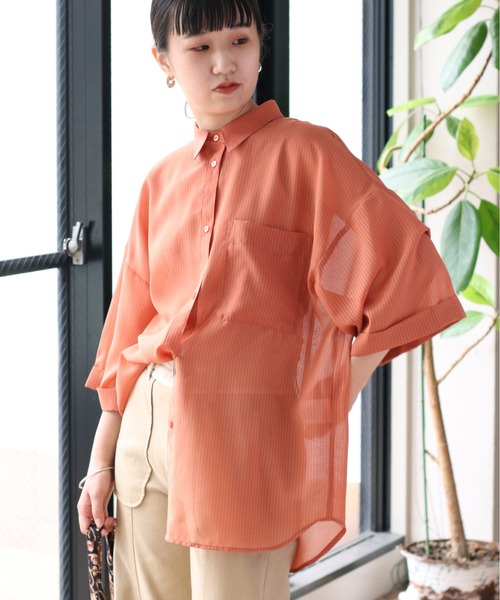 cepo(セポ)の「シアーストライプ ビッグシャツ(シャツ/ブラウス・レディース・ブラック/オフホワイト/オレンジ・M)」の15枚目の写真