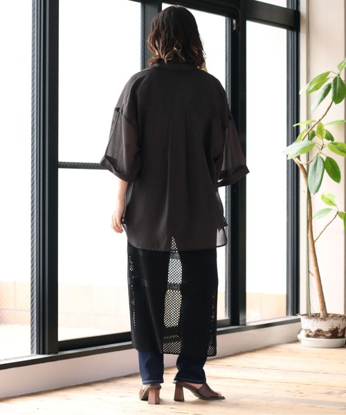 cepo(セポ)の「シアーストライプ ビッグシャツ(シャツ/ブラウス・レディース・ブラック/オフホワイト/オレンジ・M)」の10枚目の写真