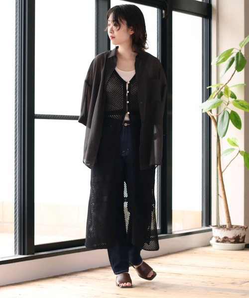 cepo(セポ)の「シアーストライプ ビッグシャツ(シャツ/ブラウス・レディース・ブラック/オフホワイト/オレンジ・M)」の6枚目の写真