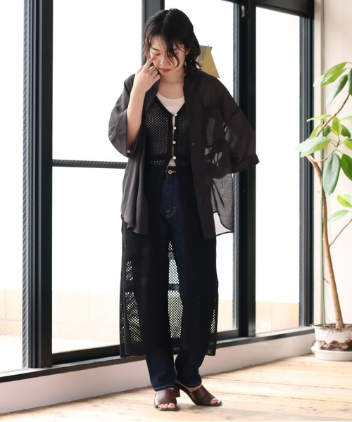 cepo(セポ)の「シアーストライプ ビッグシャツ(シャツ/ブラウス・レディース・ブラック/オフホワイト/オレンジ・M)」の13枚目の写真