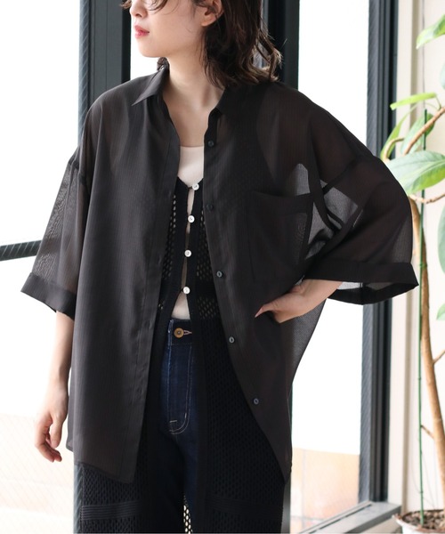 cepo(セポ)の「シアーストライプ ビッグシャツ(シャツ/ブラウス・レディース・ブラック/オフホワイト/オレンジ・M)」の12枚目の写真