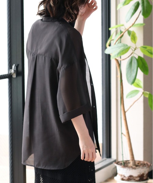 cepo(セポ)の「シアーストライプ ビッグシャツ(シャツ/ブラウス・レディース・ブラック/オフホワイト/オレンジ・M)」の5枚目の写真