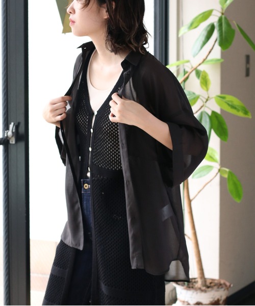 cepo(セポ)の「シアーストライプ ビッグシャツ(シャツ/ブラウス・レディース・ブラック/オフホワイト/オレンジ・M)」の9枚目の写真