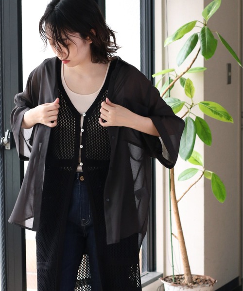 cepo(セポ)の「シアーストライプ ビッグシャツ(シャツ/ブラウス・レディース・ブラック/オフホワイト/オレンジ・M)」の17枚目の写真