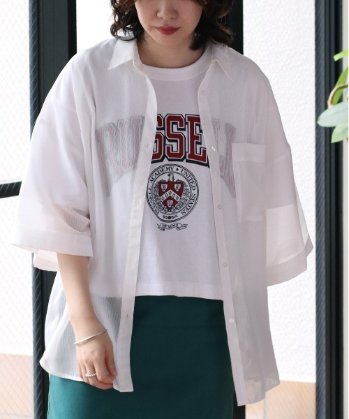 cepo(セポ)の「シアーストライプ ビッグシャツ(シャツ/ブラウス・レディース・ブラック/オフホワイト/オレンジ・M)」の4枚目の写真