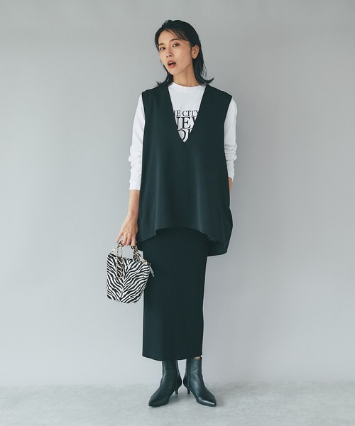 RIVE DROITE（リヴドロワ）の「シンプルで着回し力抜群/バックスリットリブタイトスカート（スカート・レディース・ブラック/グレー/キャメル・36/38）」の10枚目の写真