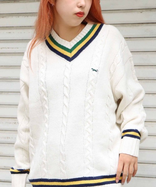 SUNNY  SPORTS（サニースポーツ）の「ROOPTOKYO別注：THE FOX CHILDEN SWEATER セーター チルデンニット（ニット/セーター・メンズ・ホワイト/ネイビー・M/L）」の4枚目の写真
