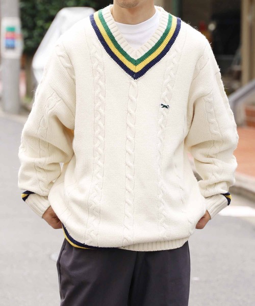 SUNNY  SPORTS（サニースポーツ）の「ROOPTOKYO別注：THE FOX CHILDEN SWEATER セーター チルデンニット（ニット/セーター・メンズ・ホワイト/ネイビー・M/L）」の6枚目の写真