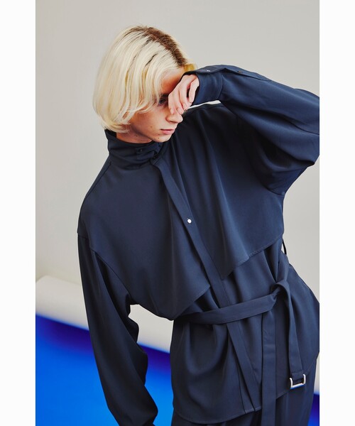 tk.TAKEO KIKUCHI（ティーケータケオキクチ）の「◆トロミツイルレイヤーベルテッドシャツ（シャツ/ブラウス・メンズ・ブラック/ネイビー/ライトパープル・01/02/03/66）」の3枚目の写真