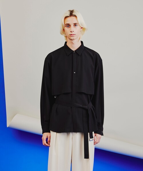 tk.TAKEO KIKUCHI（ティーケータケオキクチ）の「◆トロミツイルレイヤーベルテッドシャツ（シャツ/ブラウス・メンズ・ブラック/ネイビー/ライトパープル・01/02/03/66）」の6枚目の写真