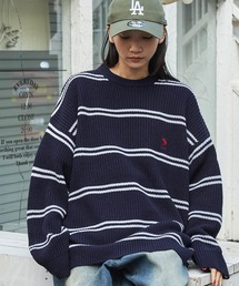 U.S. POLO ASSN.(ユーエスポロアッスン)のU.S. POLO ASSN. /ユーエスポロアッスン 別注 ワンポイントロゴ刺繍 畦編み ビックシルエット クルーネックプルオーバーニット(ニット/セーター)