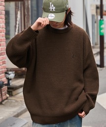 U.S. POLO ASSN. /ユーエスポロアッスン 別注 ワンポイントロゴ刺繍 畦編み ビックシルエット クルーネックプルオーバーニット
