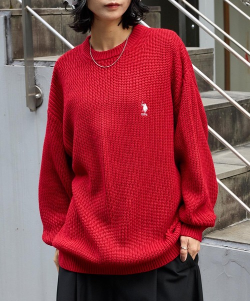U.S. POLO ASSN.(ユーエスポロアッスン)の「U.S. POLO ASSN. /ユーエスポロアッスン 別注 ワンポイントロゴ刺繍 畦編み ビックシルエット クルーネックプルオーバーニット(ニット/セーター・メンズ・グレー/ベージュ/グリーン/ブラック/イエロー/ネイビー/アイボリー/ピンク/アッシュグレー/オレンジ/オリーブ/ダークネイビー/ブラウン/ネイビー系/ブラック系/レッド・M/L/S)」の15枚目の写真