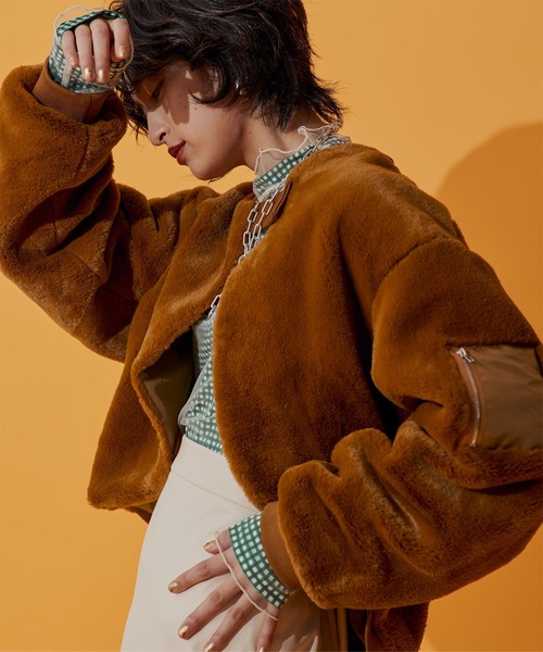 miette（ミエット）の「ファーショートブルゾン（ブルゾン・レディース・キャメル/ブラック・FREE）」の2枚目の写真